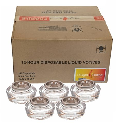 Image of D'Light Online HD12-144 Disposable Liquid Candles 12 Hour Liquid Votive Fuel Cell Oil Candle Cartridge Clear Votive Candles Fuel Cells for Restaurant, Hotels, Wedding Table Top Lights - Set of 144