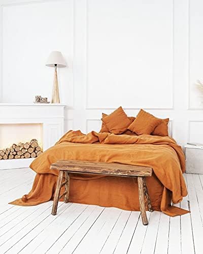 Washed Duvet Cover Cotton Queen Duvet Cover 100% Stone Washed Duvet Cover Comforter Cover with Buttons Color Duvet -King, Queen, Twin, Full, Toddle Bedding (Brunt Orange, Twin)