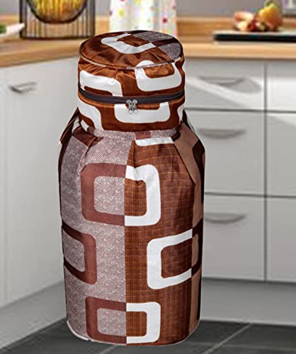 Image of Polyester 3-Layered LPG Gas Cylinder Cover with Zip Enclosure (Color-Geometric Brown, Size-26x14 Inches)