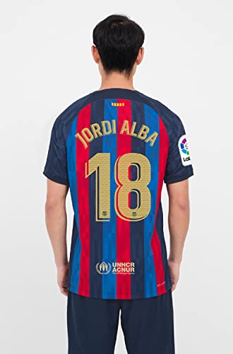 Barcellona Offizielles Nameset-Set, Name und Nummer Jordi Alba 18, Stufe 2022/2023, Erwachsene, Sesam/Blau