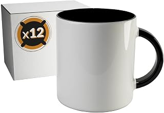 PixColor – 12 tazas de sublimación de cerámica blanca con interior de color negro | Caja individual neutra | 350ml (11oz) | Categoría AAA | Aptas para microondas y lavavajillas | Cricut