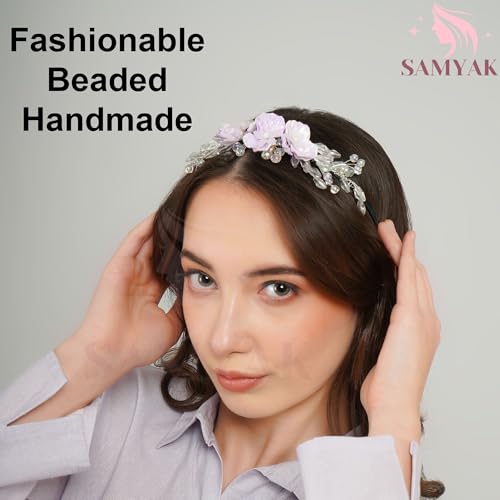 Image of Samyak Pearl & Crystal Hair Band Accessories For Women & Girls, Stylish Tiara Headband For Wedding Party Juda Bun Fashion For Bridal Hair Decoration Accessory