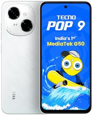 Tecno POP 9 (Glittery White, 3GB+64GB) |India's 1st Mediatek G50 | IP54 Rated | IR Remote | Dual Speaker with DTS | 36 Month Lag Free Fluency | 15W Fast Charging Support | 5000 mAh Battery