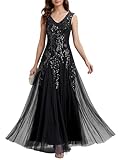 Ever-Pretty Women's Sequin V-Neck Formal Evening Dresses Cap Sleeves Ball Gowns Prom Dress Black US10