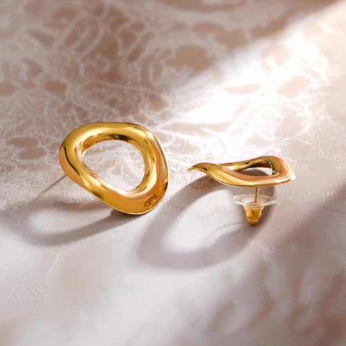 Image of Rubans Demifine Stainless Steel Gold Toned Round Stud Earrings Gift for Women