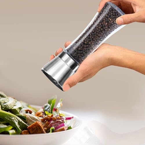 Image of Jamboree Pepper Grinder Classic Oak Wood Spicy Pepper Salt Corn Mill Grinder Wooden, Ceramic Traditional Pepper Mill (Silver)