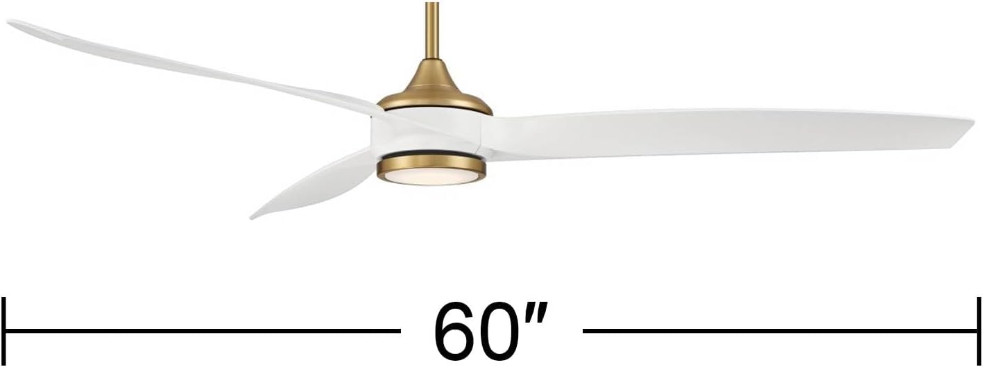 Casa Vieja 60" La Jolla Surf Modern Indoor Ceiling Fan 3 Blade LED Light Remote Control Soft Brass Finish White Blades Bedroom Living Room Kitchen Dining Room Office Decorative DC Motor Dimmable