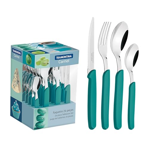 Tramontina - Ménagère 24 pièces Carmel, ensemble de couverts de table pour 6 personnes, set de couverts en acier inoxydable 18/10 avec poignées de couleur,...