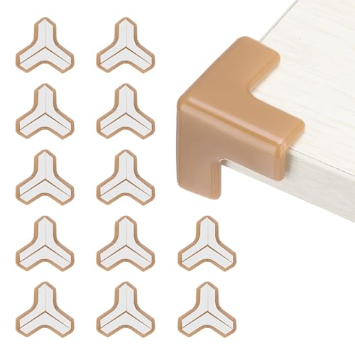 Image of uxcell Corner Protectors, 12 Pcs Table Corner Protectors, Furniture Corner Guard and Edges Safety Bumpers for Table Edges and Sharp Corners (T-Shaped, Brown)