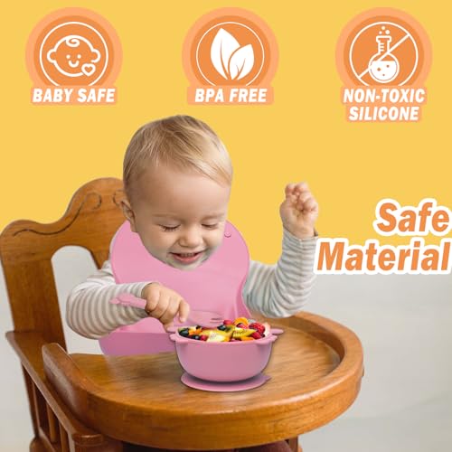 Kinyoda Avvänjningsklaff, 10 delar barnkalkset, halkfri geléset med sugkopp skål, babybestickset för mat, BPA-fri (rosa) - Image 7