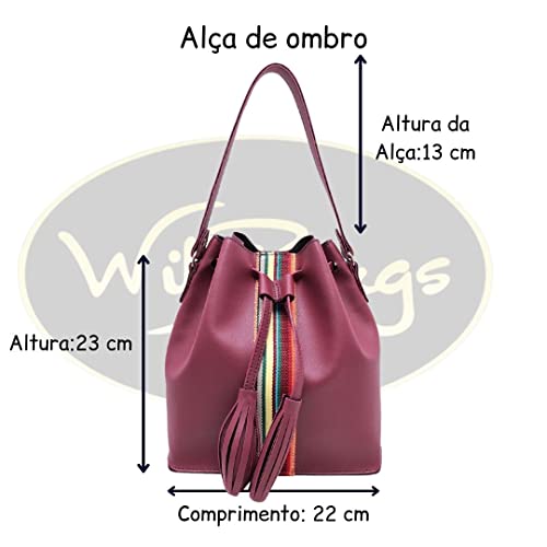 Kit Bolsa sacola feminina grande com nécessaire + Bolsa saquinho transversal com porta moeda (Bordo)