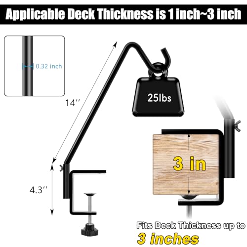FEED GARDEN 2 Pack 14 Inch Deck Hook, Deck Bird Feeder Hanger, Applicable Deck Thickness 1 Inch-3 Inch by FEED GARDEN - Image 3