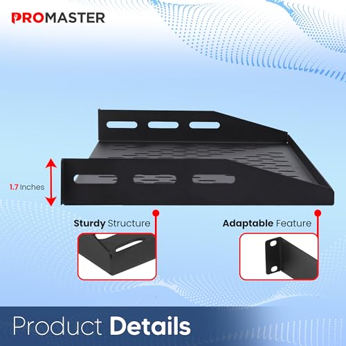 ThePromaster Server Vented Shelf - 2-Pack 19 Inches, 10'' Deep, 1U Universal Integration Server Vented Rack Mounting Tray For Good Airflow, Cantilever Mount, Device and Equipment Wall Mounting - Black by ThePromaster - Image 2