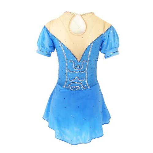 DIJITOO Vestido de patinação artística, elegante fantasia de desempenho de competição de manga curta