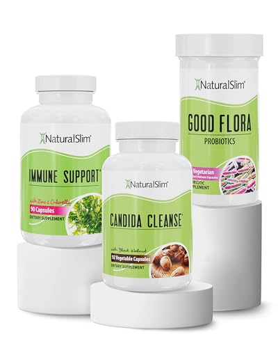 NaturalSlim Candida Cleanse Support Supplements Bundle - Candiseptic Kit Anti Overgrowth, Gut & Colon Cleansing 242 Capsules Total - 28 Days Cleansing Program Formulated by Frank Suarez (1 Pack)