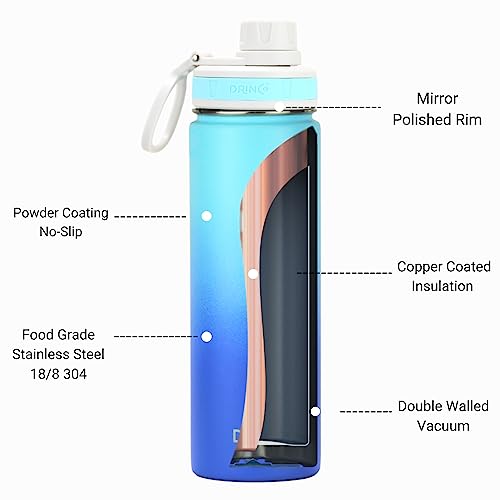 Image of Drinco Stainless Steel Water Bottle Spout Lid Vacuum Insulated Double Wall Water Bottle Wide Mouth Leak Proof Keep Cold Sport Camping Hiking (22oz Morning Sky Blue)