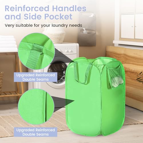 Image of HOUSE AGAIN Upgraded Polyester Pop Up Laundry Hamper, Collapsible Laundry Baskets with Durable Handles Solid Bottom High Steel Frame and Side Pocket, Easy Open & Save space,Perfect for Storage(Green)