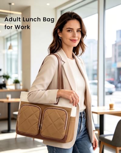 Image of LOVEVOOK Lunch Box Tote Bag for Women, 17.3 Inch Laptop Work Bag with Lunch Compartment, Oversized Tote with 40oz Cup Holder for Teacher, Nurse & Office Commuter
