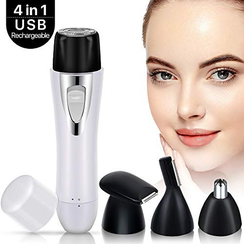 Facial Hair Removal for Women 4 in 1 Waterproof Painless Facial Hair Remover, Nose Hair Trimmer, Eyebrow Trimmer, Body Shaver, USB Rechargeable Razor Electric Hair Shaver for Women/Men