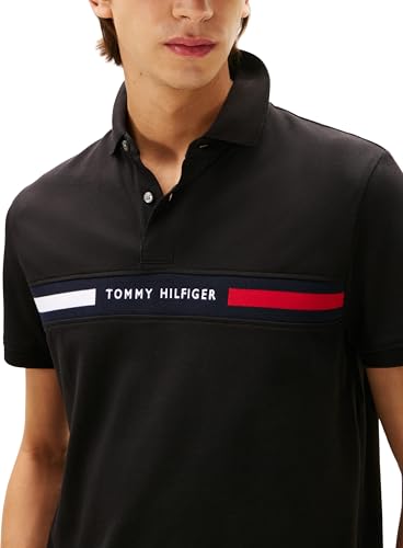 Tommy Hilfiger Herren Poloshirt Kurzarm Chest Insert Regular Fit, Schwarz (Black), M – Ansicht 3