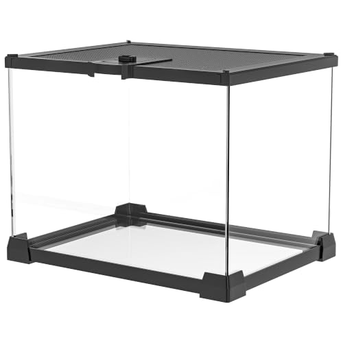 Image of Mini Glass Reptile Enclosure Terrarium 8 inchx8 inchx6 inch | Top-Opening Mesh Lid with Feeding Hole, Fully Assembled Tank for Tarantulas, Isopods,Froglets & Tiny Reptiles
