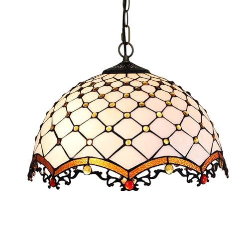 Tiffany - Lámpara colgante vintage de vidrieras, lámpara de techo rústica retro de 16 pulgadas para dormitorio, cocina, comedor, pasillo, balcón, elegante iluminación blanca y diseño atemporal