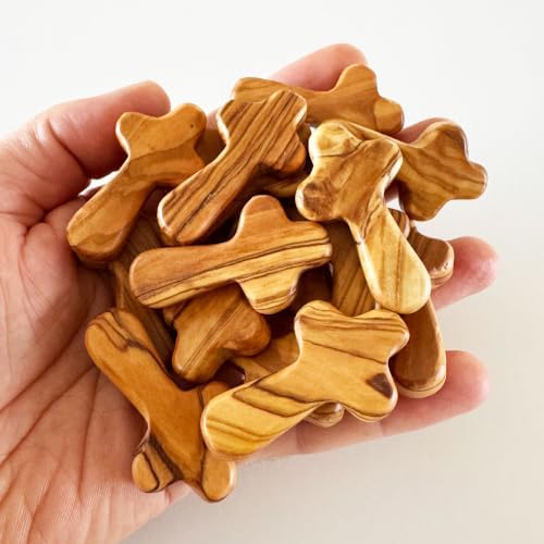 HOLY LAND POINT® Olive Wood Pocket Prayer Crosses – Handmade Comfort Crosses from Bethlehem – 36 Natural Olive Wood Crosses — 사진 3