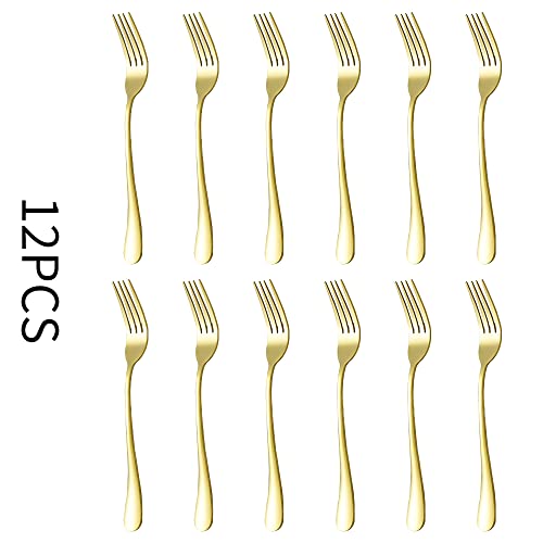 Xingjiake 12-Piece Gold Dinner Forks Set, Stainless Steel Forks Silverware, Flatware Forks Set Of 12, Salad Dessert Forks For Kitchen, Dishwasher Safe #TOP1