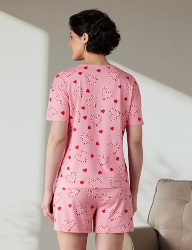 Image of Amazon Brand - Symbol Women Cotton T-Shirt and Shorts Night Suit | Two Piece Set | Regular Fit (Available in Plus Sizes)