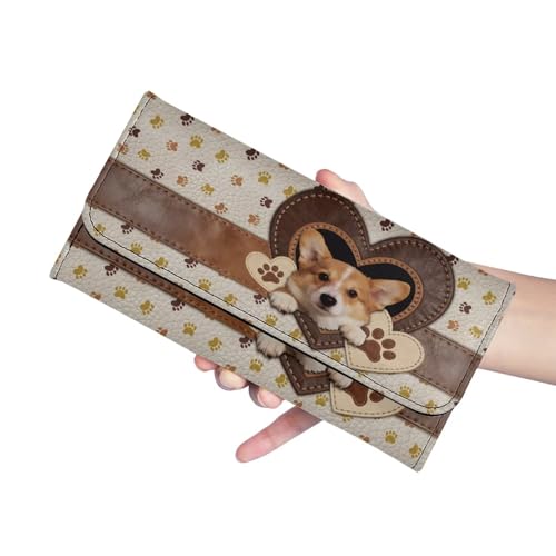 Image of AFPANQZ Funny Corgi Print Womens Wallet with RFID Slim Wallets for Women, Thin Ladies Credit Card Holder Purse, Cute Leather Bifold Clutch