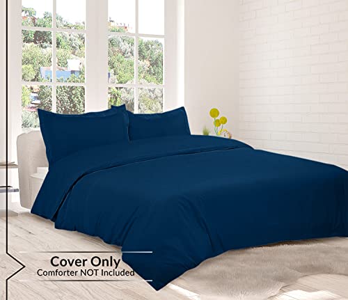 Image of ROYALE LINENS Navy Duvet Cover Full Size - 3 Piece Bedding Comforter Covers - Zipper Closure - 1 Full Duvet Cover 80x90 inches and 2 Pillow Shams - No Comforter Included