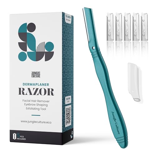 Image of Jungle Culture Dermaplane Razor - Eyebrow Shaping, Precision Exfoliation & Hair Removal for Radiant, Smooth Skin - Dermaplaning Kit with 5 Replaceable Blades - Low-Waste Facial Razors - Teal Green