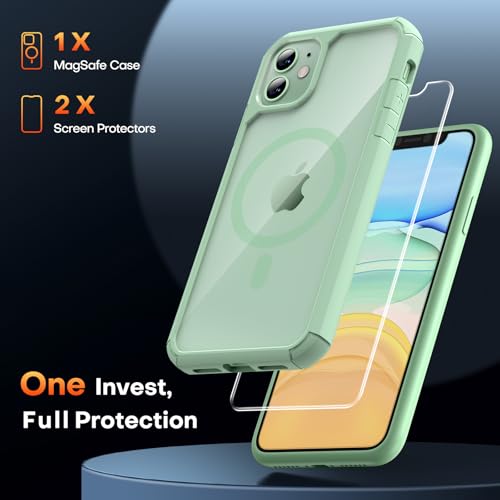 Image of TAURI for iPhone 11 Phone Case, Compatible with MagSafe, Green | with Screen Protector, Not-Yellowing Military-Grade Protection, Shockproof Slim Magnetic Case for iPhone 11