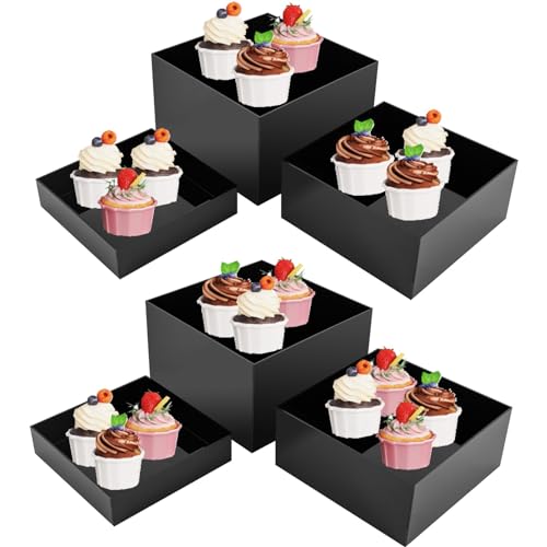 choayun 6PSC Buffet Risers, Black Cube Display Nesting Risers with Hollow Bottoms, Risers Display Stands for Buffet Table, Display Stand for Catering Dessert (8 in, 9 in, 10 in)
