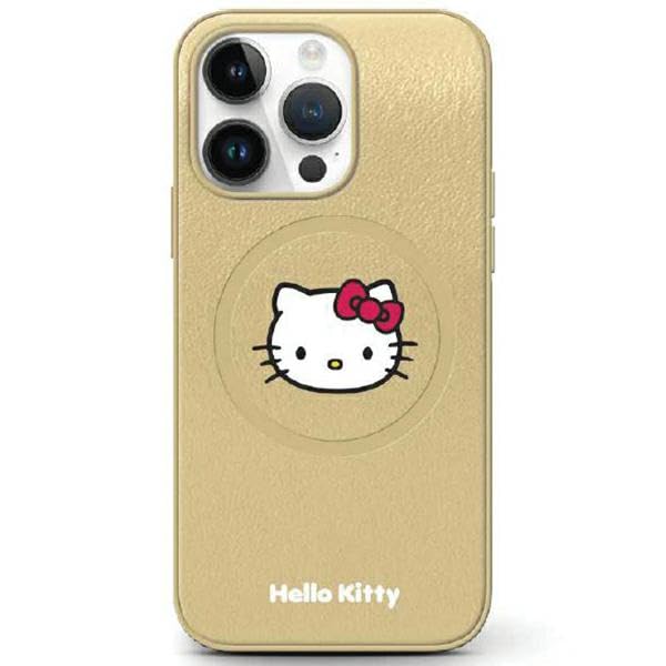 CG MOBILE Hello Kitty HKHMP13LPGHCKD Coque pour iPhone 13 Pro / 13 6,1" doré rigide en cuir Tête de chat