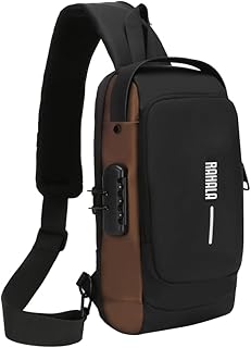 رحالا شنطة ظهر كروس بحمالة طويلة تمر بالجسم مضادة للسرقة، صدر كاجوال متعددة الجيوب، يد وكتف مع منفذ شحن USB وقفل بكلمة مرور، سفر مقاومة للماء للرجال والنساء RAL950 - بني