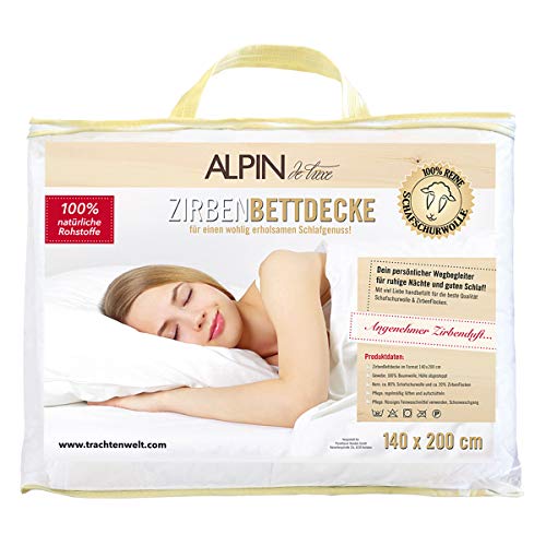 ALPIN de luxe Zirben Bettdecke | Ganzjahresdecke | Bettdecke mit Zirbe aus Schafschurwolle | Größe 140 x 200 cm | Gefüllt mit Zirbe | Mit 80% Schafschurwolle und 20% Zirbenflocken Cover