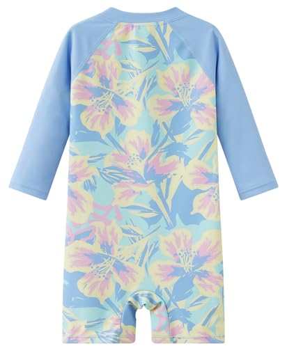 Image of UMELOK Baby Girl One Piece Swimsuit Infant Rash Guard Bathing Suit | UPF 50+ Sun Protection Swimwear,Full Zip,Long Sleeves,Soft And Comfortable Fabric,Swimming Pool,Beach