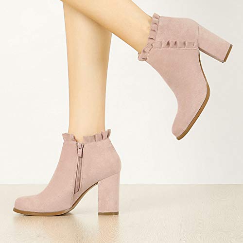 Allegra K Allegra K Women's Ruffle Block Heel Dust Pink Ankle Boots 7.5 M US