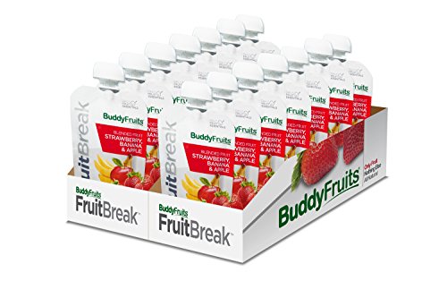 Buddy Fruits Pure Blended Fruit Break Strawberry, Banana and Apple Applesauce | 100% Real Fruits Pouches | Non GMO, Vegan, Gluten Free, No Preservatives, BPA Free | 4.2oz Pouch 14 Pack