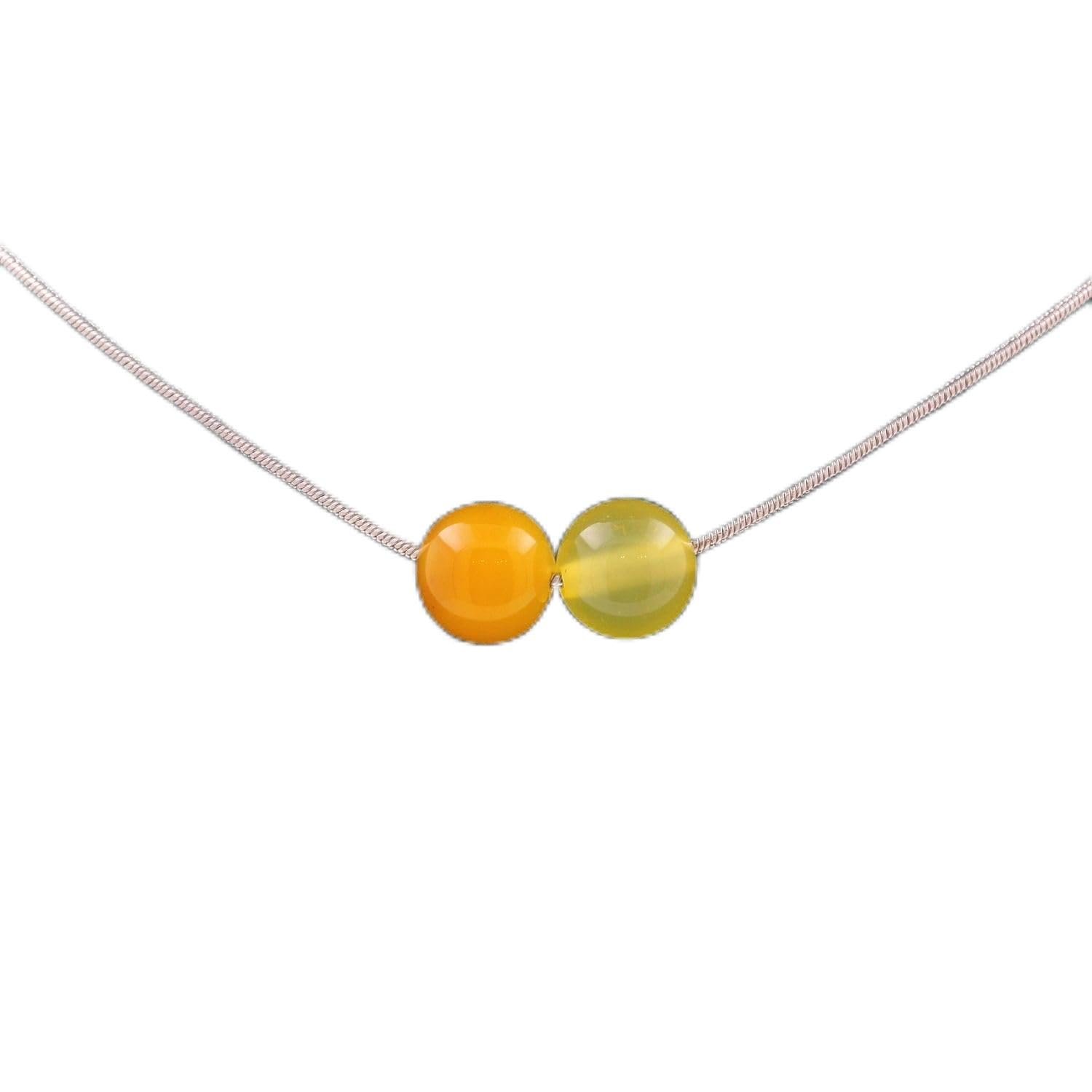 A Bijoux Necklace with 2 yellow Sardonyx beads 8 mm, stainless steel chain