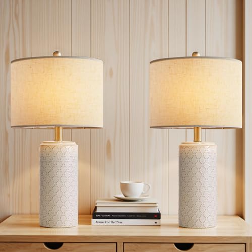 Lámpara de mesa cerámica set 2, moderna 23 pulg blanca miniatura 6