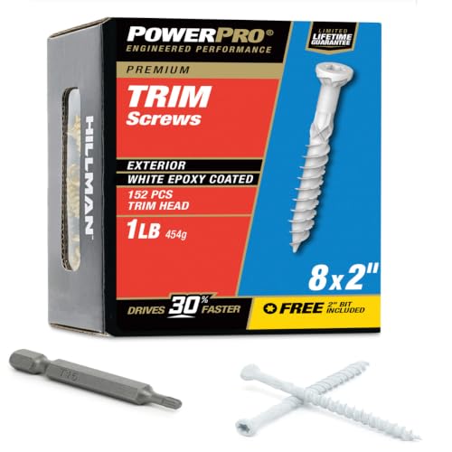 Power Pro Premium Exterior Trim Screws, #8 x 2in, 152 Pieces, White
