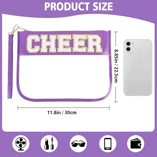 KYTACCU Cheer Clear Makeup Bag Cheerleader Gifts Cheerleading Accessories Cheer Competition Gifts Chenille Letter Cosmetic Bag Travel Toiletry Organizer Pouch for Women Girls