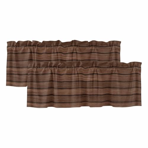 2 Panels Brown Wooden Board Valances for Windows Vintage Wood