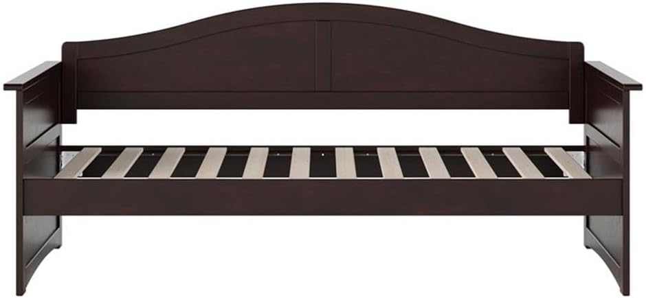 Pemberly Row Mid-Century Twin Daybed, Solid Wood in Espresso Finish, 78.75 x 40 x 34.63 in, Sleek Back Board Design, Sturdy & Durable for Kids’ Room, Guest Room or Lounge Use