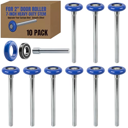 Image of 10 Pack 7 inch Stem Blue 2 inch Sealed Nylon Commercial Garage Door Roller, Ultra Quiet Long-Lasting Durable High Load, Use 6200 Double Seals Precision Bearings for Home&Commercial