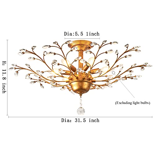 Ym Yi Mi Shu Zi 6 Lights Crystal Chandeliers，Golden Vintage Crystal Lights，E12 Edison Modern Crystal Ceiling Lamp，Ceiling Light For Living Room Bedroom Restaurant Recessed Lighting Fixtures #TOP4