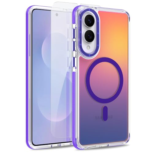 Image of Magnetic Case for Samsung Galaxy S25 Edge [Compatible with Magsafe] [Cute Fashion Fluorescent Design] [1 Screen Protector] Slim Translucent Matte Case for Galaxy S25 Edge 6.7 inch, Purple