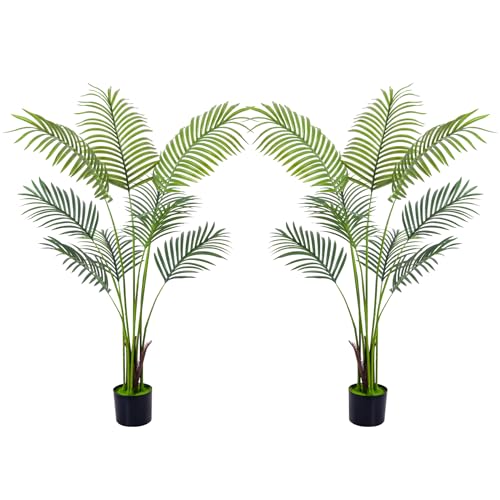 Artificial Golden Cane Palm Tree 2Packs 4Feet Faux Plant for Home Decor Indoor Outdoor Faux Areca Palm Tree in Pot for Home Office Decor Perfect Housewarming Gift
